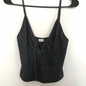 Brandy Melville Heather Grey Lace Up Crop Top